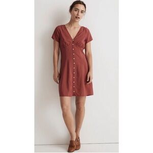 Shirred Button-Front Mini Dress Antique Rose